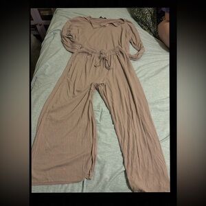 Brown Ribbed Jumpsuit